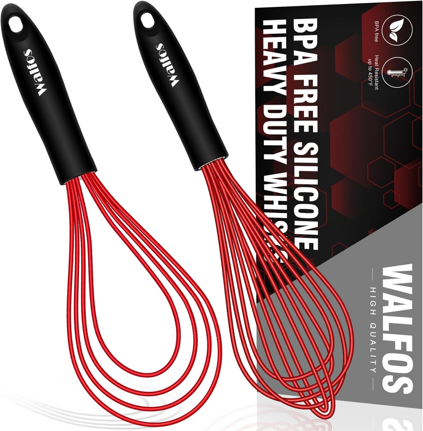 Silicone Whisk Set, 11'' Flat Whisk and 10'' Balloon Whisk for Blending Beating Stirring and Kitchen Cooking