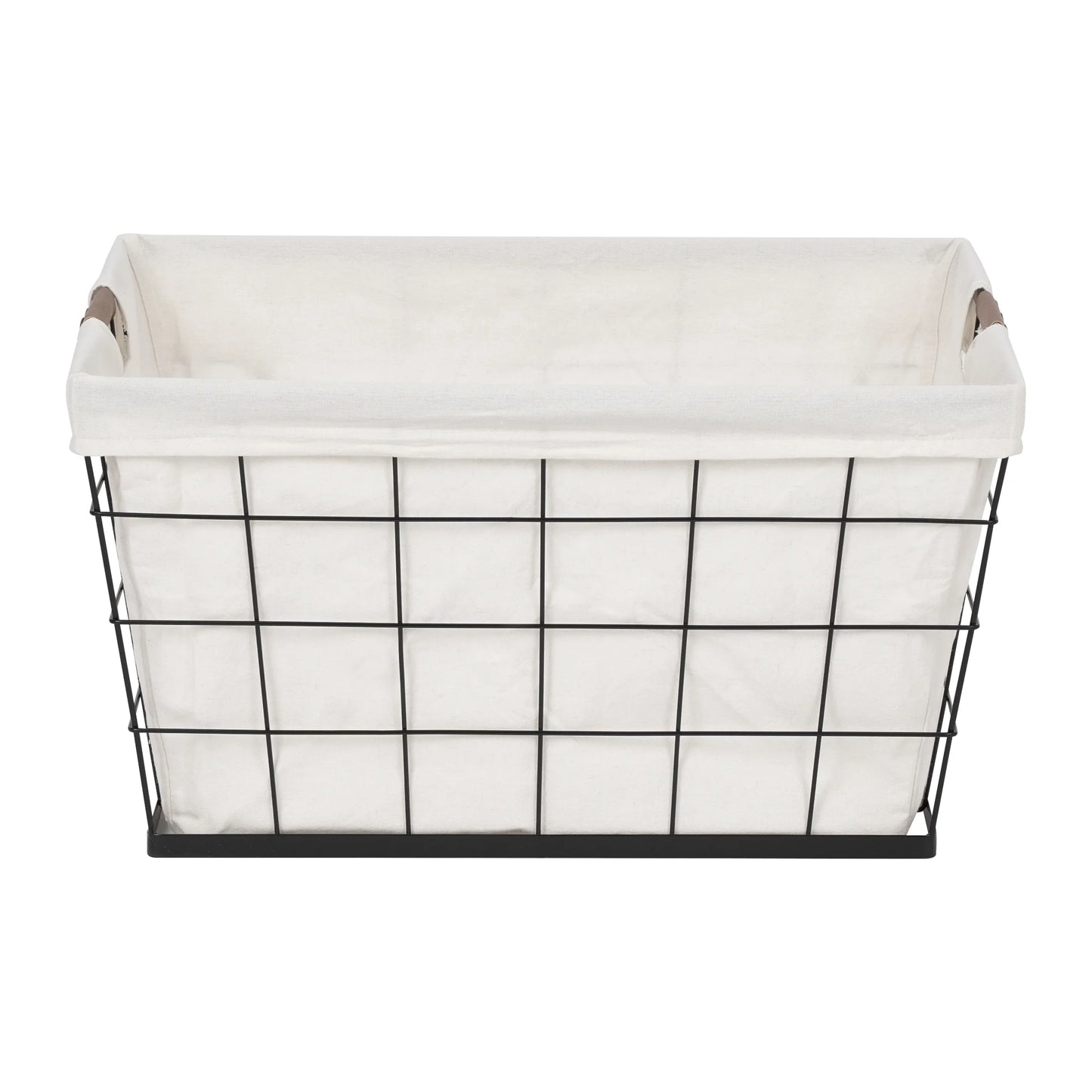 (2 Pack) 60L Rectangular Steel Wire Laundry Basket with Removable Cotton Blend Liner for Adult, Black & Natural