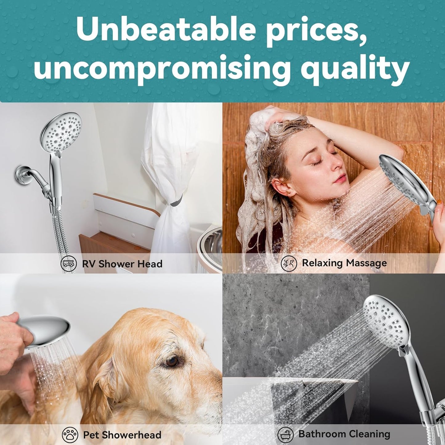 High Pressure Handheld Shower Head, 6 Spray Settings Shower Head with Handheld, 4.3" High Flow Hand Held Shower Head Set with Stainless Steel Hose and Adjustable Bracket (Chrome)