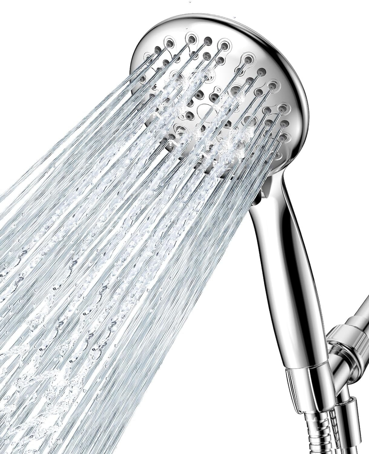High Pressure Handheld Shower Head, 6 Spray Settings Shower Head with Handheld, 4.3" High Flow Hand Held Shower Head Set with Stainless Steel Hose and Adjustable Bracket (Chrome)
