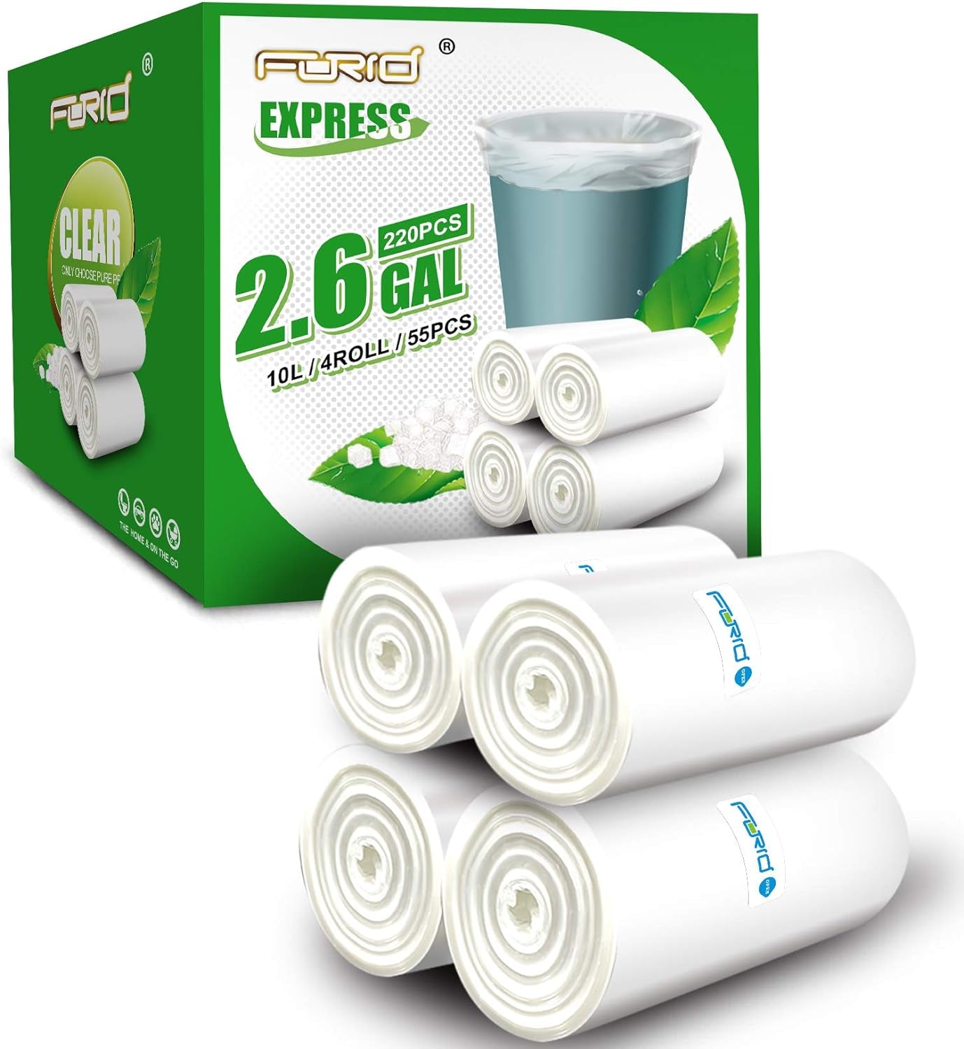 Clear Small Trash Bags 2.6 Gallon Garbage Bags Wastebasket Bin Liners 220 Count Plastic Trash Bags for Bathroom Bedroom Office Garbage Can 10 Liters