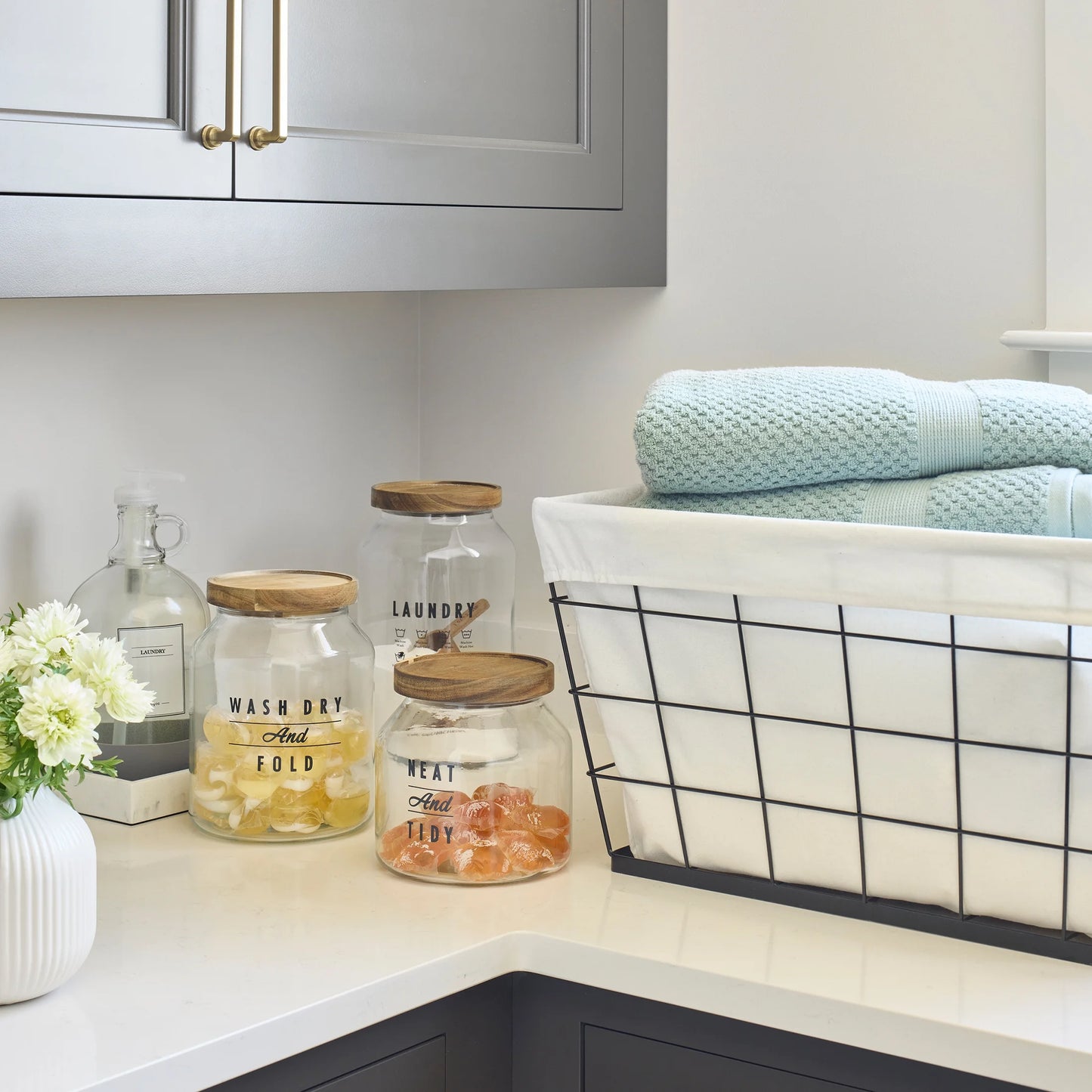 (2 Pack) 60L Rectangular Steel Wire Laundry Basket with Removable Cotton Blend Liner for Adult, Black & Natural