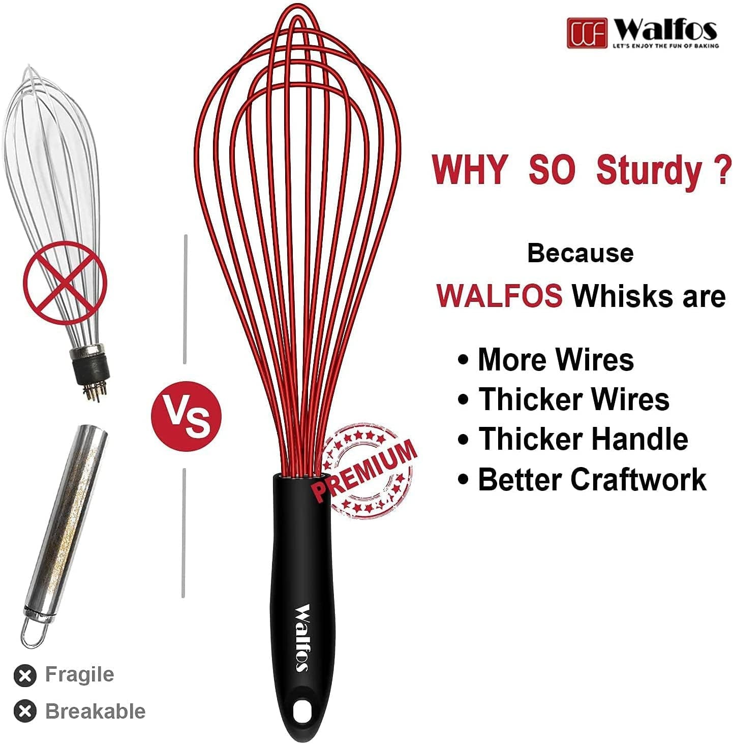 Silicone Whisk Set, 11'' Flat Whisk and 10'' Balloon Whisk for Blending Beating Stirring and Kitchen Cooking