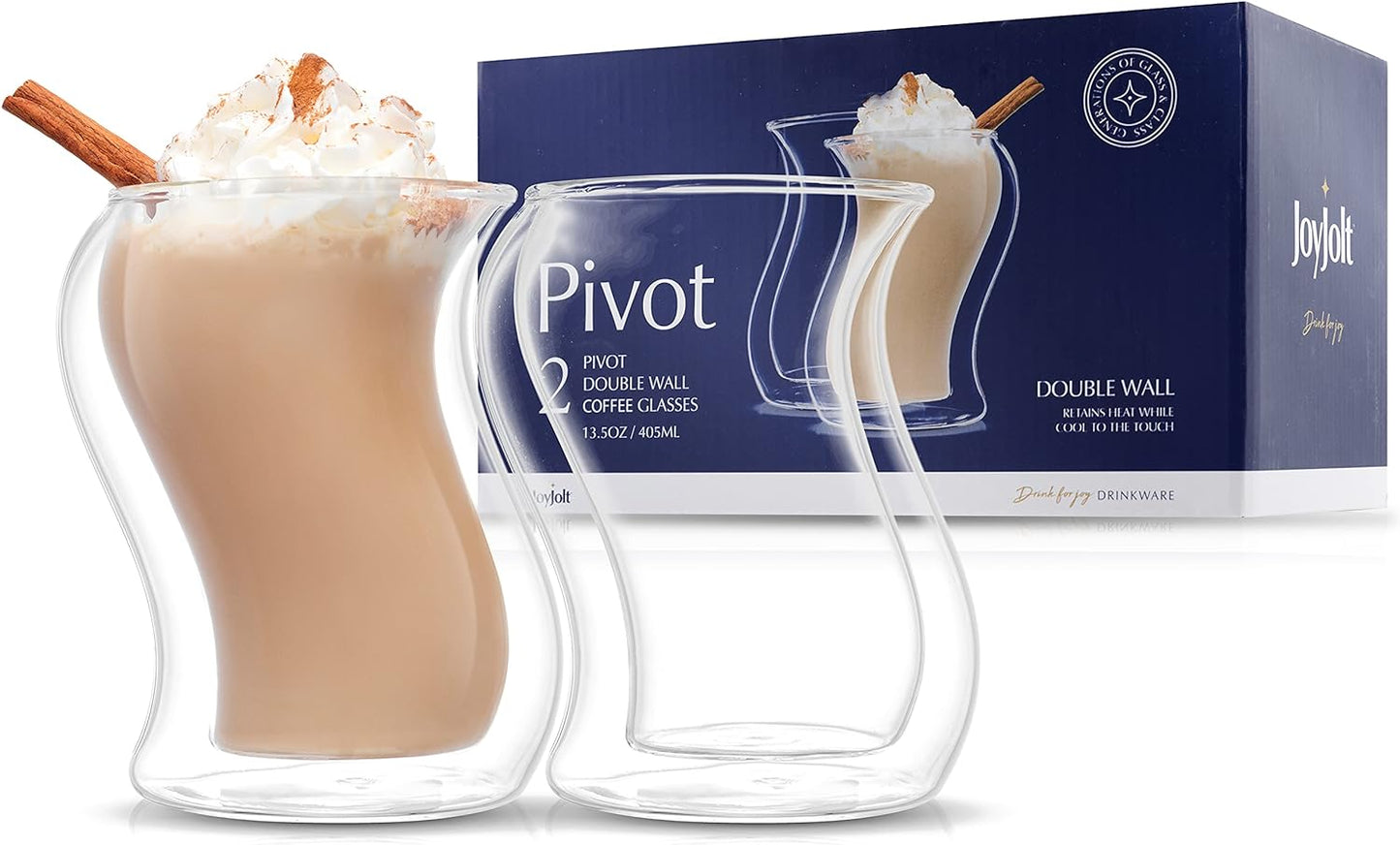 Pivot Double Insulated Tumblers - Set of 2 Exceptional 13.5 Oz Iced Coffee Tumbler - Elegant Bar Glasses for Coffee, Tea, or Cold Beverages - 2 X 405 Ml Iced Coffee Glasses for Hot Summers