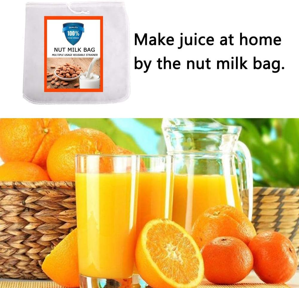 Nut Milk Bag, Pro Quality Multiple Usage Reusable Food Strainer, Cold Brew Coffee Bag Cheese Cloth, Ultra Fine Nylon Mesh Food Grade Bpa-Free for Almond/Soy Milk, Juice, Coffee, Tea, 12"X12"