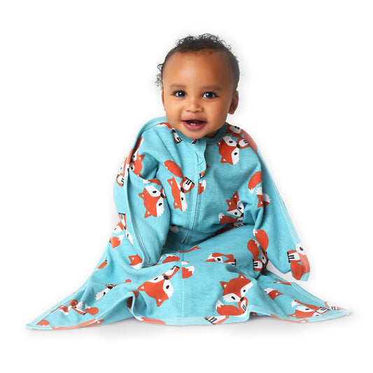 Sleeping Baby Zipadee-Zip Cotton Transition Swaddle Blanket - Baby Sleep Sack and Baby Blanket - Friendly Fox - 3-6 Months - 8-13 Lbs - 18-26"