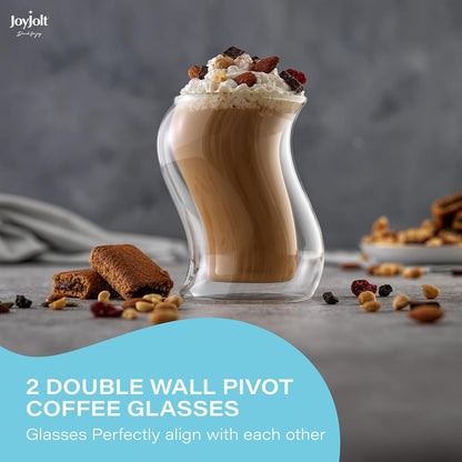 Pivot Double Insulated Tumblers - Set of 2 Exceptional 13.5 Oz Iced Coffee Tumbler - Elegant Bar Glasses for Coffee, Tea, or Cold Beverages - 2 X 405 Ml Iced Coffee Glasses for Hot Summers