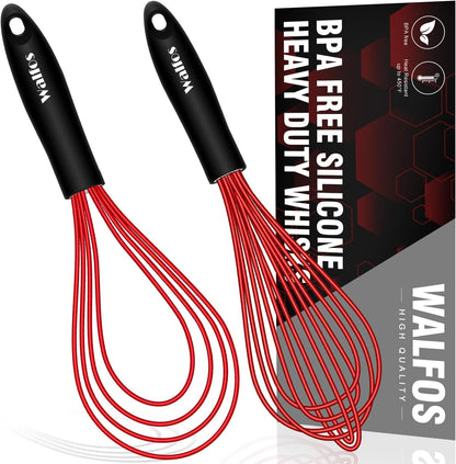 Silicone Whisk Set,  11'' Flat Whisk and 10'' Balloon Whisk for Blending Beating Stirring and Kitchen Cooking