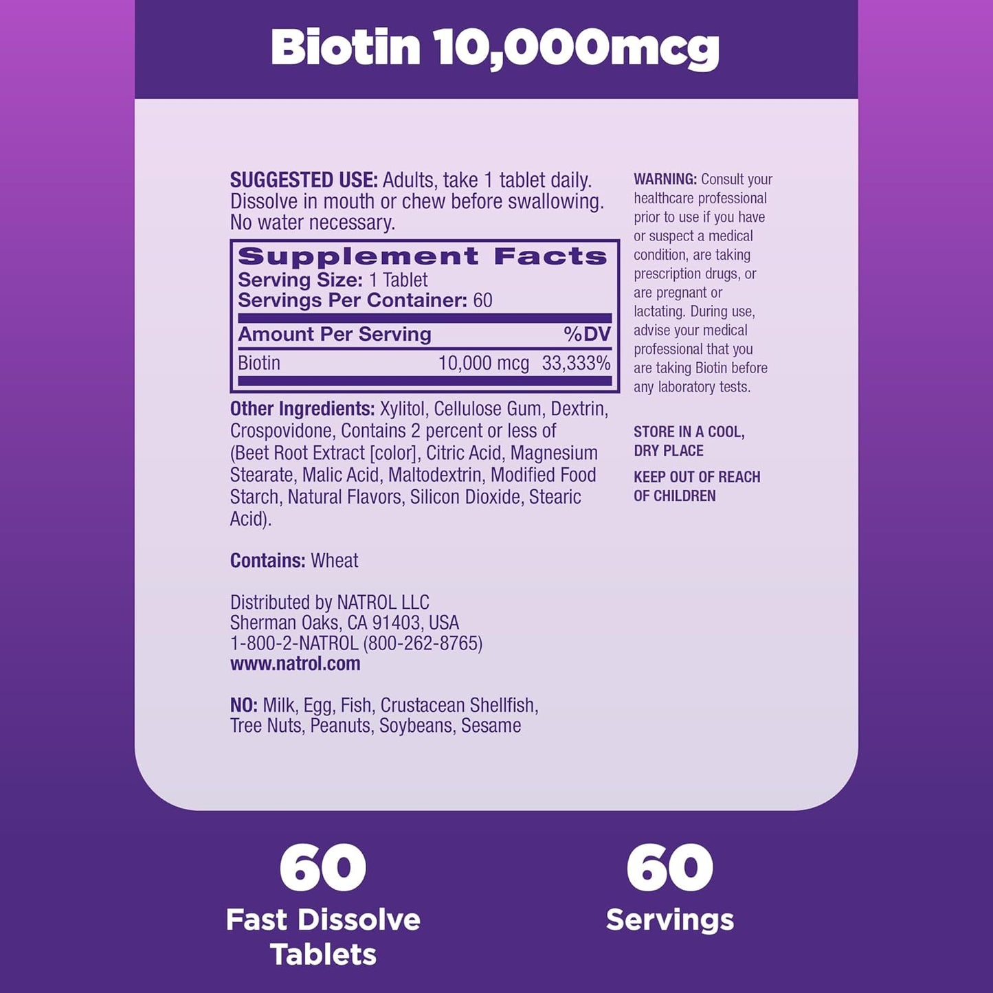 Biotin Beauty Tablets, Promotes Healthy Hair, Skin and Nails, Helps Support Energy Metabolism, Helps Convert Food into Energy, 10,000Mcg, 60Count, Strawberry