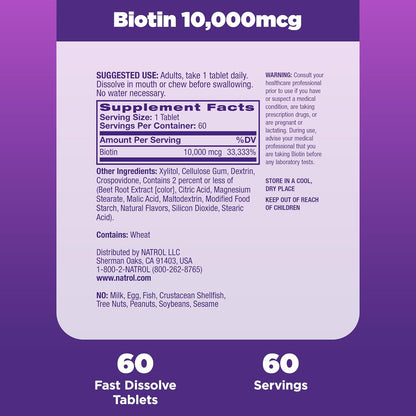 Biotin Beauty Tablets, Promotes Healthy Hair, Skin and Nails, Helps Support Energy Metabolism, Helps Convert Food into Energy, 10,000Mcg, 60Count, Strawberry