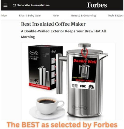 French Press Coffee Maker(1.75L)-Double Walled Large Coffee Press with 2 Free Filters-Enjoy Granule-Free Coffee Guaranteed, Stylish Rust Free Kitchen Accessory-Stainless Steel French Press