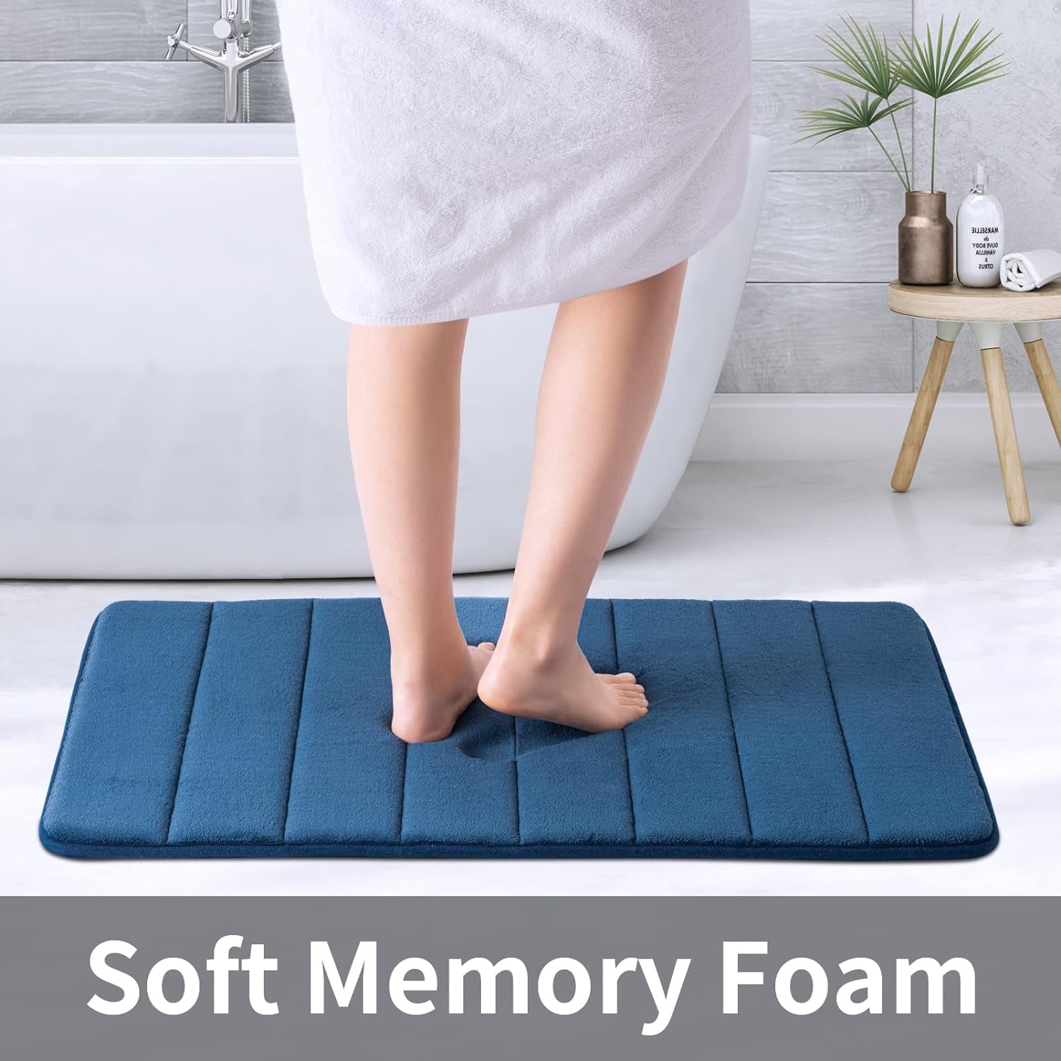 Memory Foam Bath Rug Non Slip Absorbent Bathroom Rugs with PVC Backing Ultra Soft Bath Room Floor Mat Kitchen Runner Restroom Living Room Carpet,20”X 32”,Navy