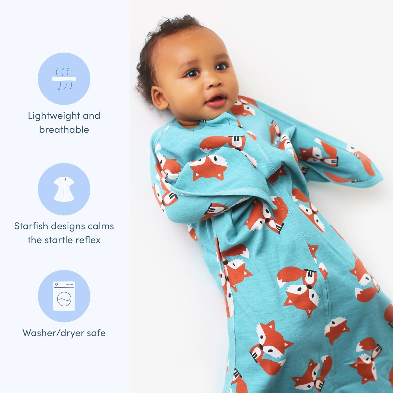 Sleeping Baby Zipadee-Zip Cotton Transition Swaddle Blanket - Baby Sleep Sack and Baby Blanket - Friendly Fox - 3-6 Months - 8-13 Lbs - 18-26"