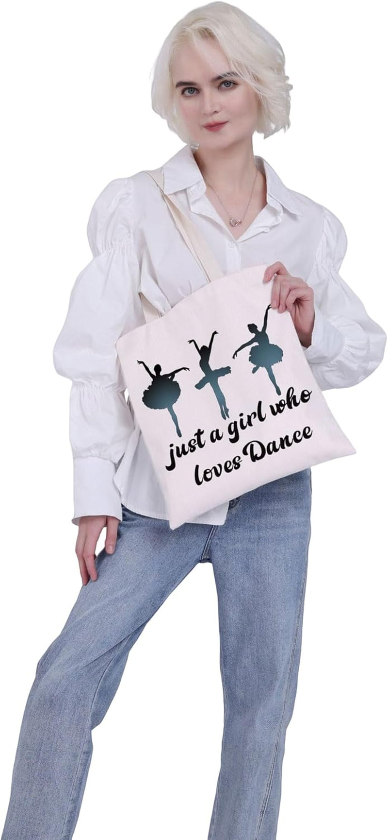 Dancer Tote Bag Just a Girl Who Loves Dance Shoulder Bag Dance Lover Gifts Ballerina Gift Bag Ballet Girl Gifts(Tote Bag)