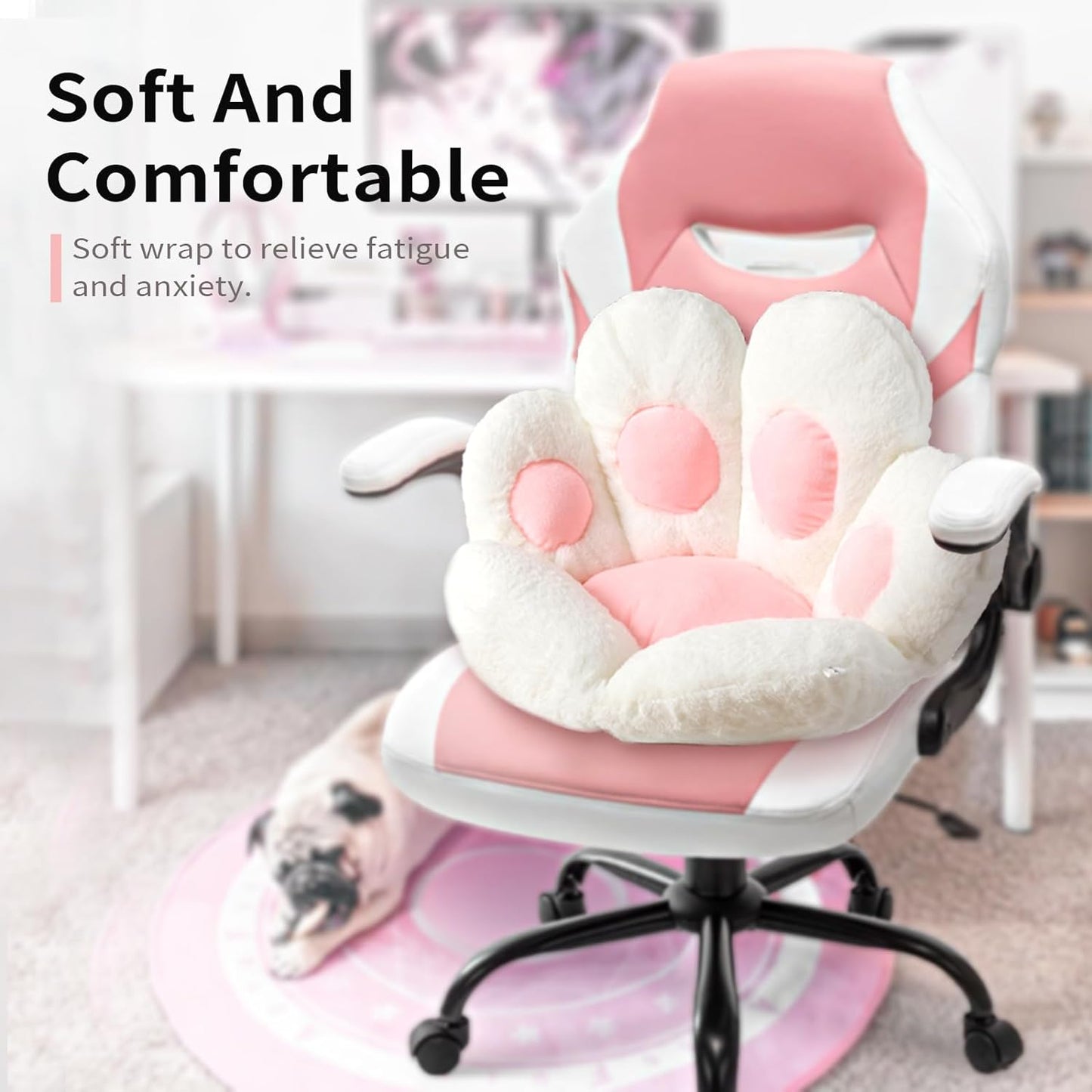 Cat Paw Cushion Kawaii Chair Cushions 31.4 X 27.5 Inch Cute Stuff Seat Pad Comfy Lazy Sofa Office Floor Pillow for Gaming Chairs Room Decor White