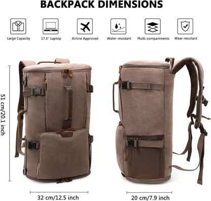 40L Travel Backpack, Vintage Canvas Rucksack Convertible Duffel Bag Carry on Backpack Fit for 17.3 Inch Laptop Bag