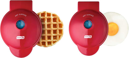 Mini Maker Waffle Maker + Griddle, 2-Pack Griddle + Waffle Iron - Red