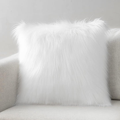 Faux Fur Pillow Cover Decorative Fluffy Throw Pillow Mongolian Luxury Fuzzy Pillow Case Cushion Cover for Bedroom and Couch,True White 18 X 18 Inches