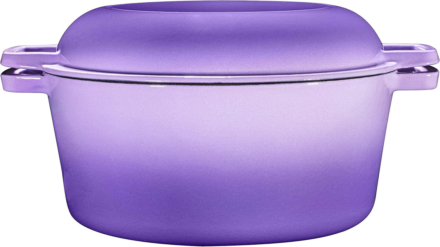 2 in 1 Enameled Cast Iron Double Dutch Oven & Skillet Lid, 5-Quart, Induction, Electric, Gas & in Oven Compatible, Enameled Purple