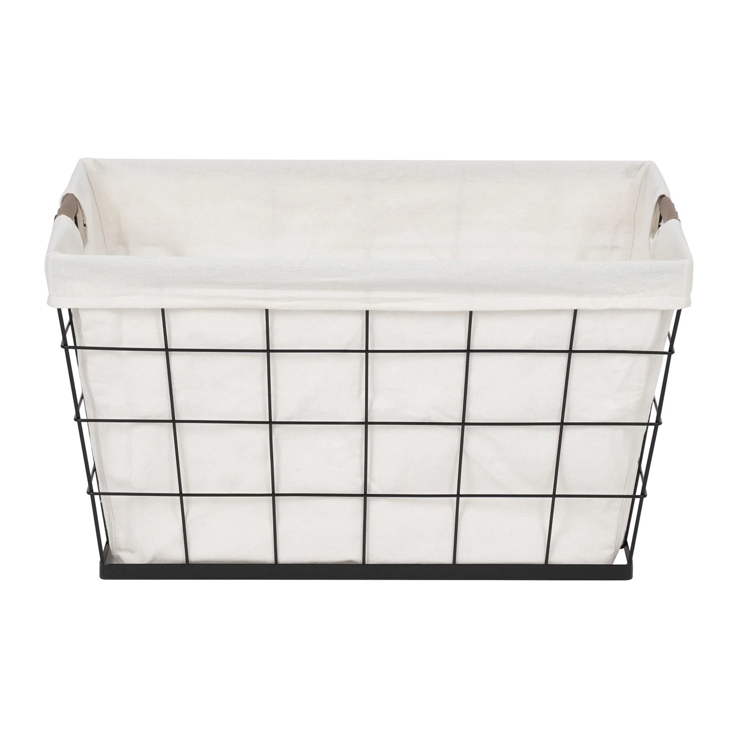 (2 Pack)  60L Rectangular Steel Wire Laundry Basket with Removable Cotton Blend Liner for Adult, Black & Natural