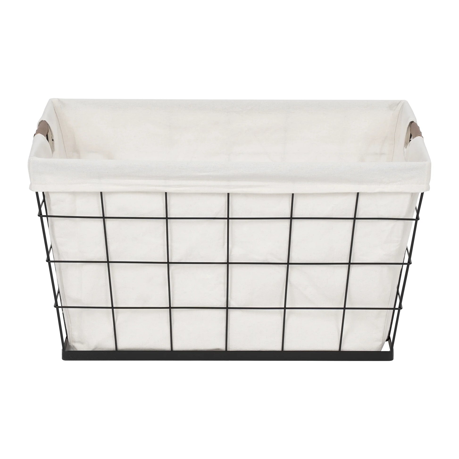 (2 Pack)  60L Rectangular Steel Wire Laundry Basket with Removable Cotton Blend Liner for Adult, Black & Natural