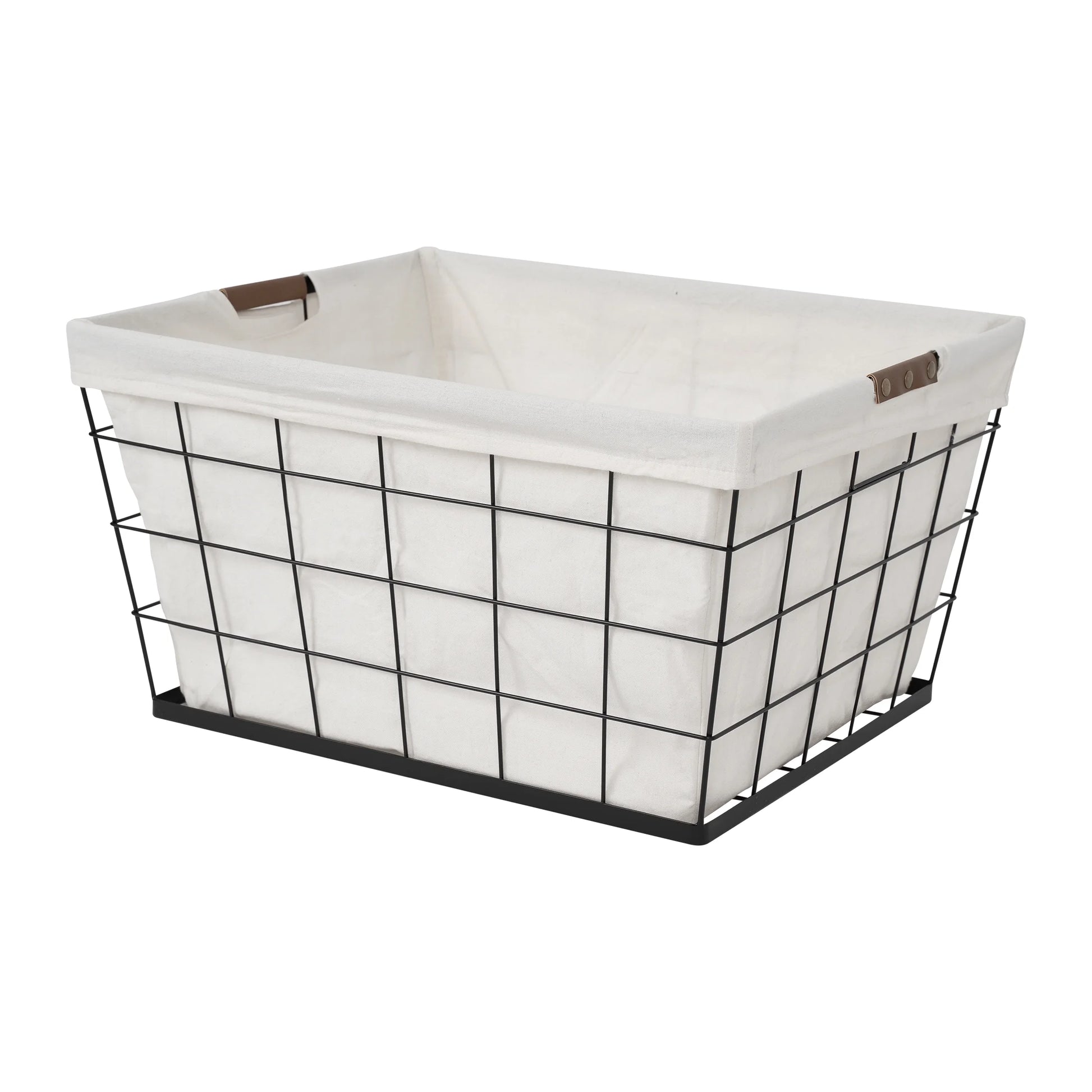 (2 Pack)  60L Rectangular Steel Wire Laundry Basket with Removable Cotton Blend Liner for Adult, Black & Natural