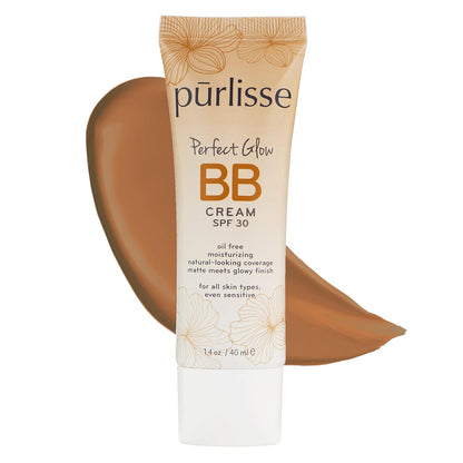 Purlisse Perfect Glow BB Cream SPF 30: Clean & Cruelty-Free, Medium Flawless Coverage, Hydrates with Jasmine (Deep)