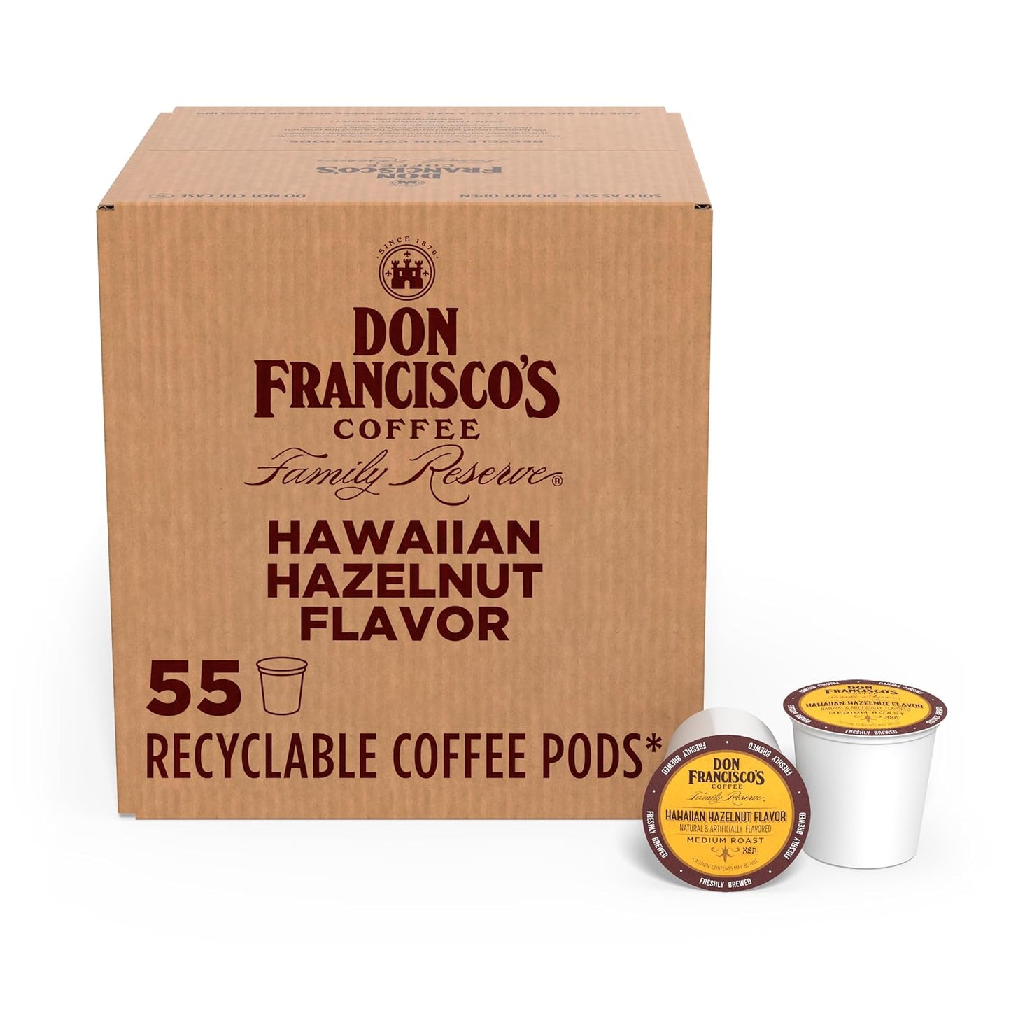 Don Francisco’S Hawaiian Hazelnut Flavored Medium Roast Coffee Pods - 55 Count - Recyclable Single-Serve Coffee Pods, Compatible with Your K- Cup Keurig Coffee Maker (Including 2.0)