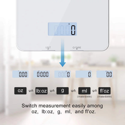 Bluetooth Food Scale with App, Digital Smart Kitchen Scale, Glass, White