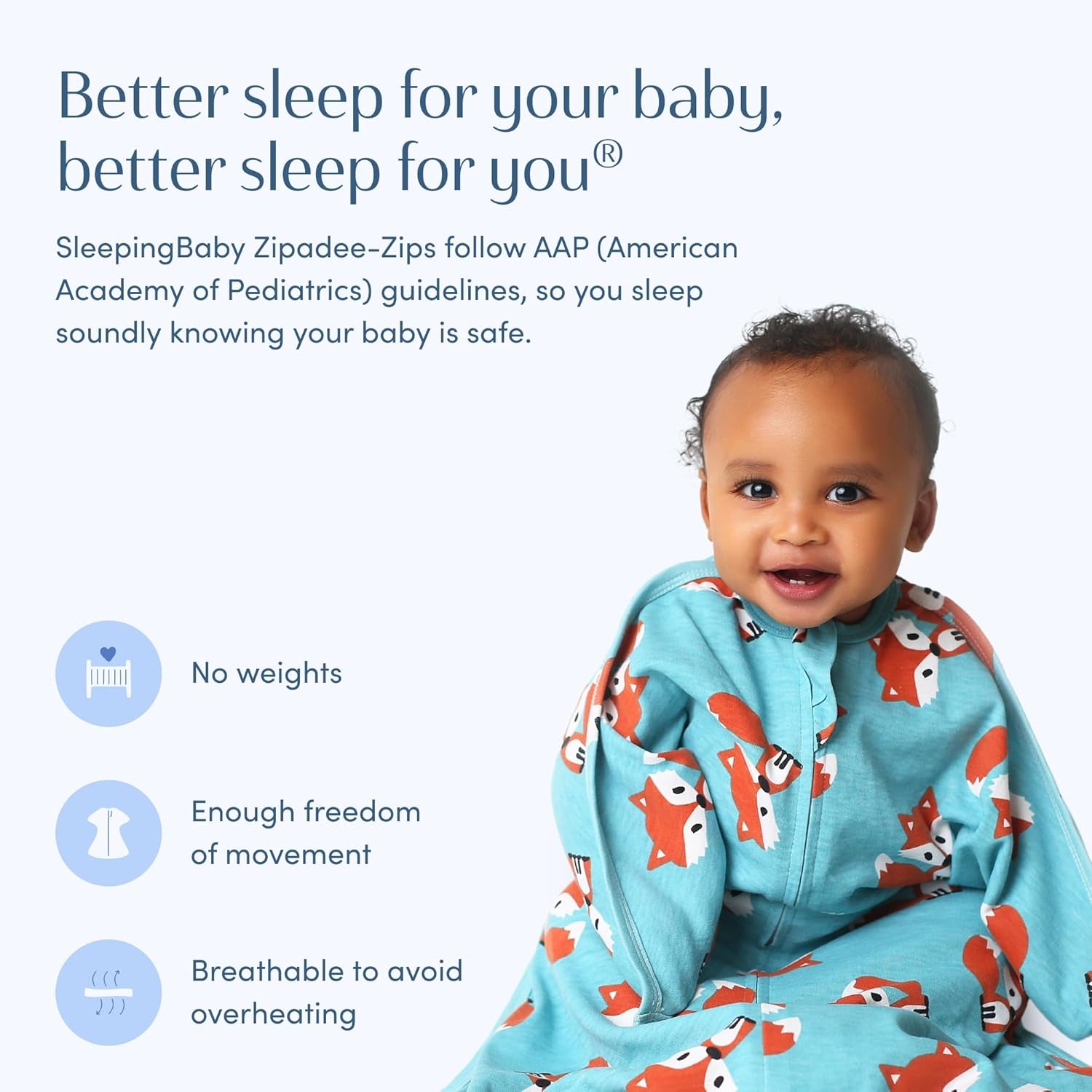 Sleeping Baby Zipadee-Zip Cotton Transition Swaddle Blanket - Baby Sleep Sack and Baby Blanket - Friendly Fox - 3-6 Months - 8-13 Lbs - 18-26"