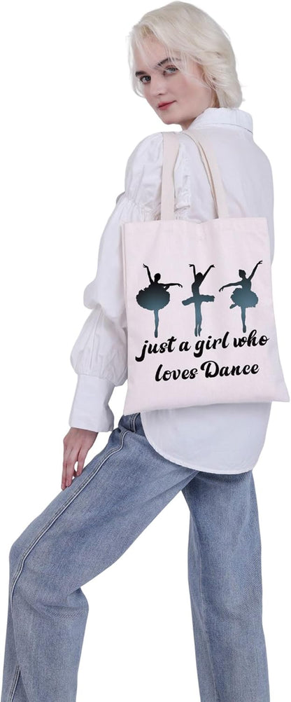 Dancer Tote Bag Just a Girl Who Loves Dance Shoulder Bag Dance Lover Gifts Ballerina Gift Bag Ballet Girl Gifts(Tote Bag)