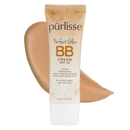 Purlisse Perfect Glow BB Cream SPF 30: Clean & Cruelty-Free, Medium Flawless Coverage, Hydrates with Jasmine | Medium 1.4Oz