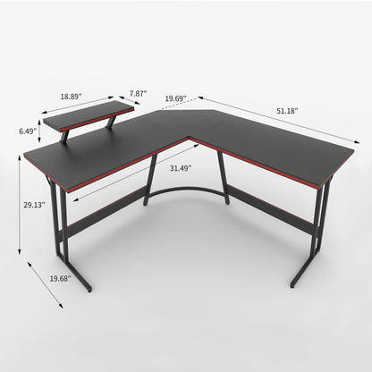 Gaming Desk L-Shaped Carbon Fiber Surface Gaming Corner Desk Table, Black