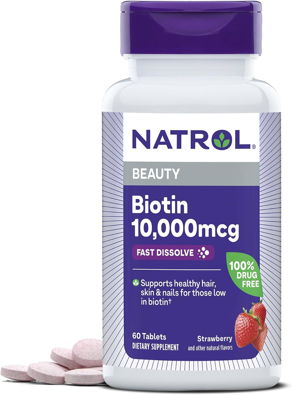 Biotin Beauty Tablets, Promotes Healthy Hair, Skin and Nails, Helps Support Energy Metabolism, Helps Convert Food into Energy, 10,000Mcg, 60Count, Strawberry