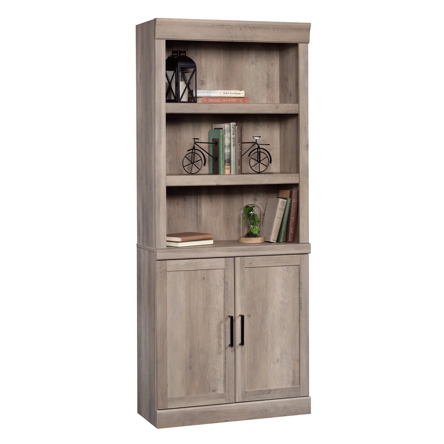 Glendale 5 Shelf Bookcase with Doors, Rustic Gray Finish