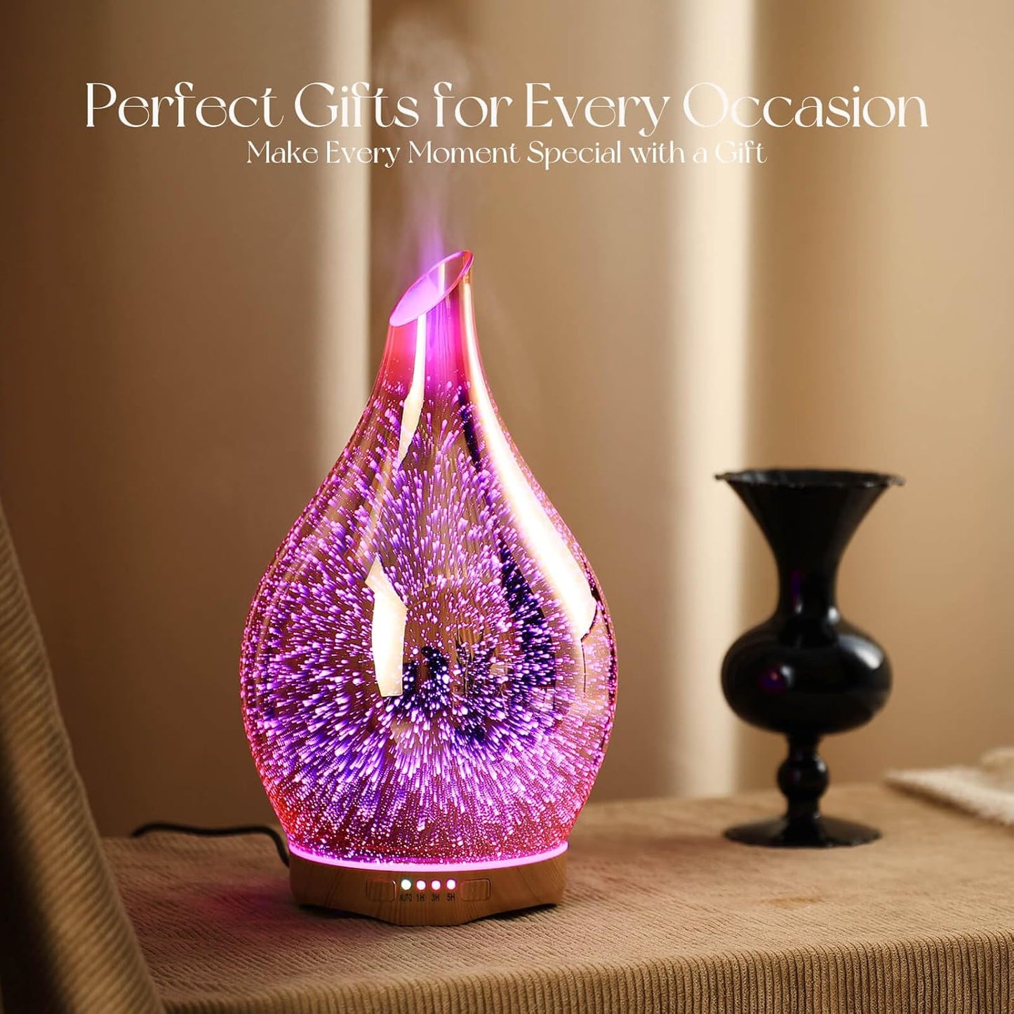 280Ml Essential Oil Diffuser, 3D Glass Aromatherapy Diffusor, Ultrasonic Cool Mist BPA Free Aroma Humidifier with Timer and Color Changing Function, Waterless Shut-Off for Home Office Room