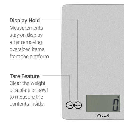 157SS Arti Glass Digital LCD Display Kitchen, Office, Baking, Herb Scale W/Nutrition and Calorie Counting Feature, 15Lb Capacity, Shiny Silver, 9 X 6.5 X .75