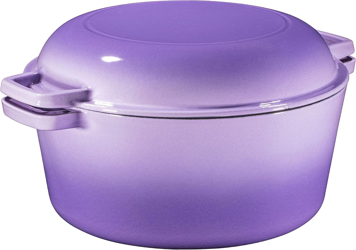 2 in 1 Enameled Cast Iron Double Dutch Oven & Skillet Lid, 5-Quart, Induction, Electric, Gas & in Oven Compatible, Enameled Purple