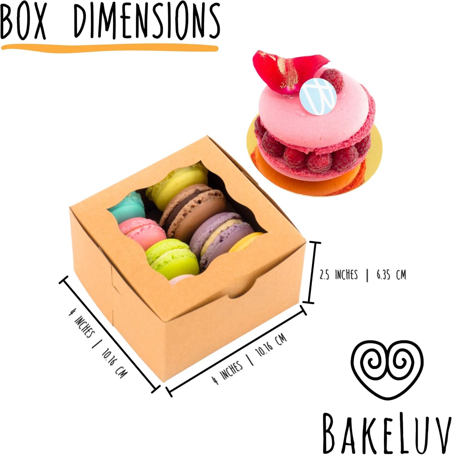 4X4X2.5” Brown Bakery Boxes with Window | 50 Pack