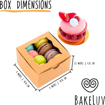 4X4X2.5” Brown Bakery Boxes with Window | 50 Pack