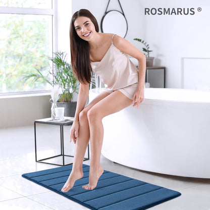 Memory Foam Bath Rug Non Slip Absorbent Bathroom Rugs with PVC Backing Ultra Soft Bath Room Floor Mat Kitchen Runner Restroom Living Room Carpet,20”X 32”,Navy