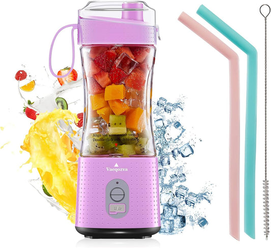 Portable Blender Personal USB Rechargeable Juice Cup for Smoothie and Protein Shakes Mini Handheld Fruit Mixer 13Oz Bottle for Travel Gym Home Office Sports Outdoors Chic Pink